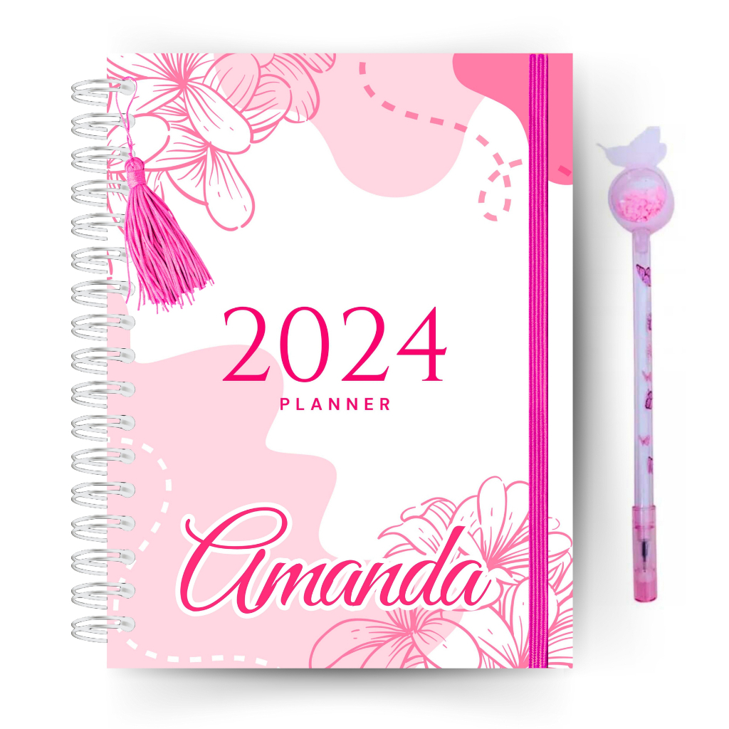 Agenda Planner Personalizado com Controle Financeiro 2024 - 200 páginas + Caneta Fofa.