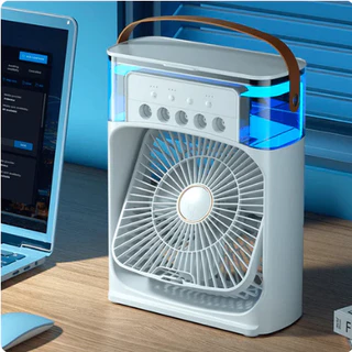 Refrigerador De Ar Ventilador Umidificador Portátil Com Led Reservatório De Água Led TIPO C USB Rotação em 180°