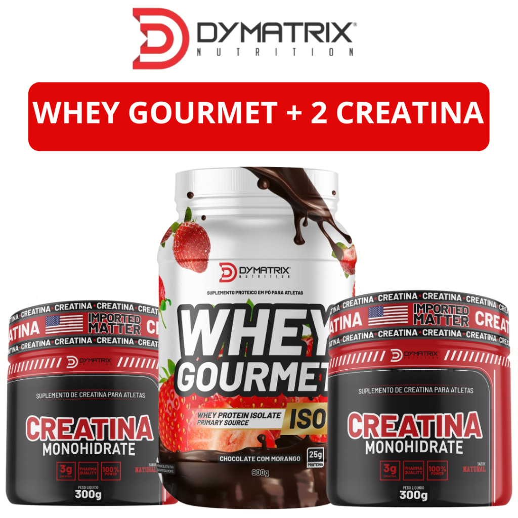 Kit Whey Protein Gourmet ISO + 2 Creatina 300g Dymatrix – 100% Pura