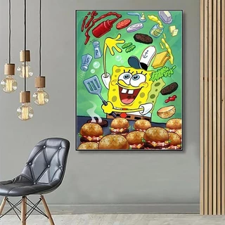 Quadro decorativo 1 peça 40x60 hambúrguer Bob esponja colorido decoração para casa sala quarto hall