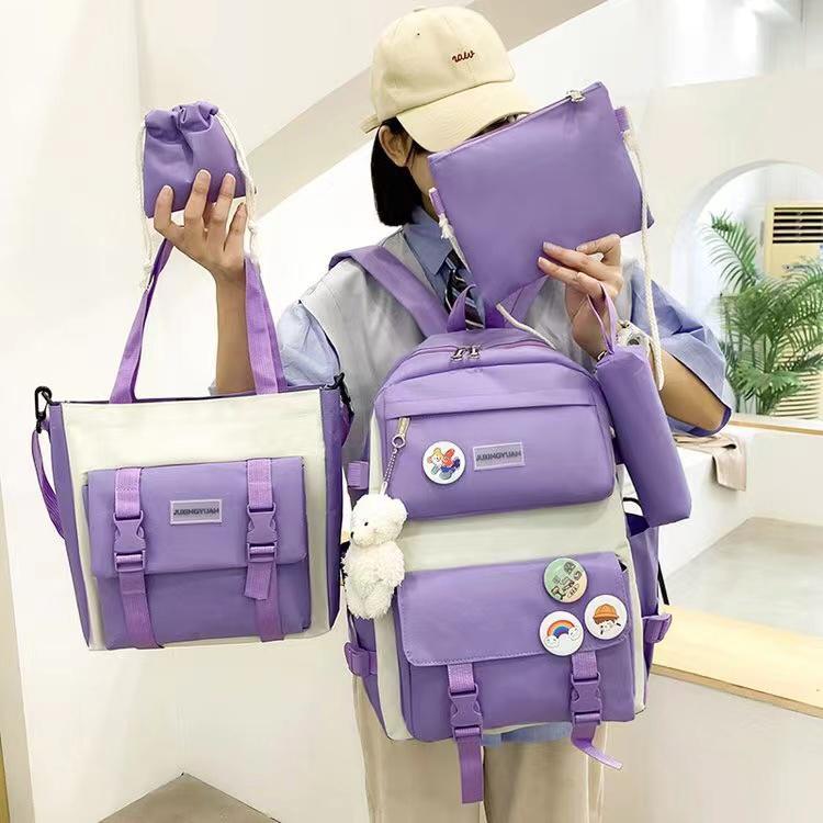 Kit de Bolsas Mochila Feminina Escolar Universitária De Viagem Moda Casual Unissex 9016