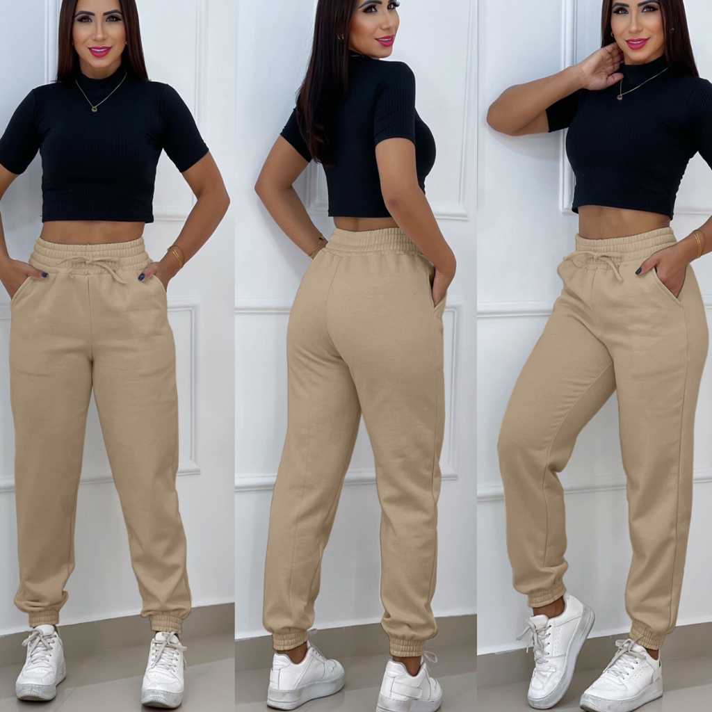Calça Jogger flanelada Moletom Inverno Estilosa Confortavel