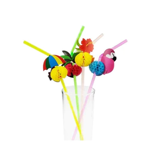 Kit 100 Canudos Coloridos para Drinks Festas Canudo Flexível Tropical Flamingo Festas Tropical Canudo Decorado Quiosque