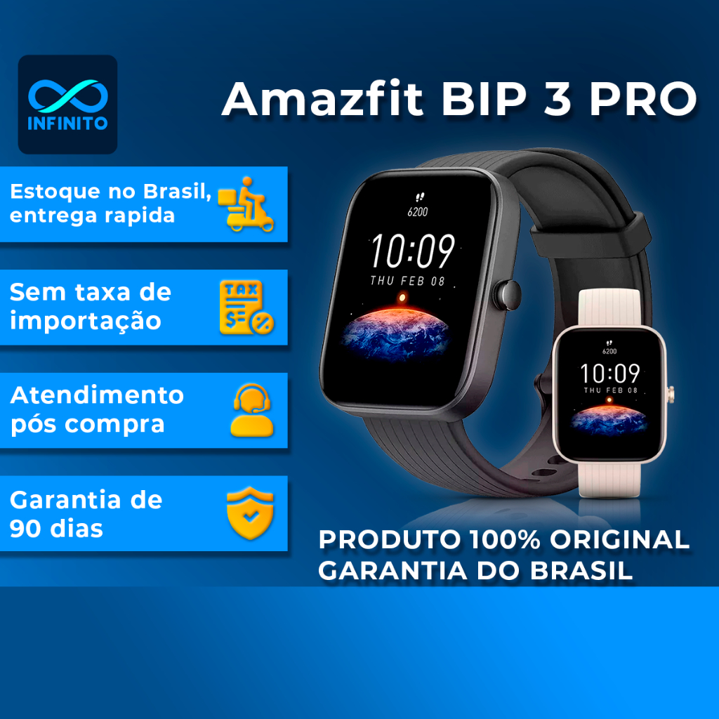 Relógio Inteligente Smartwatch Original Amazfit Bip 3 Pro 1.69 Versão Global com Envio Imediato