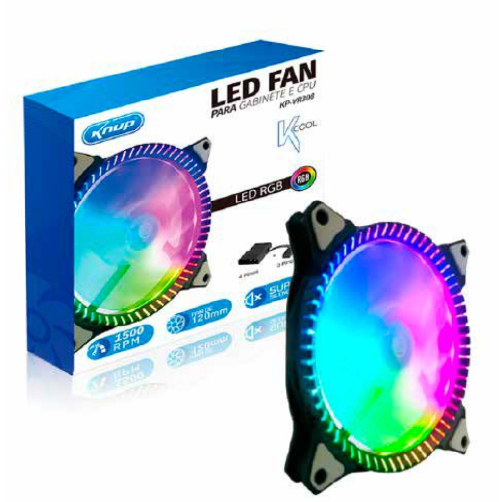 Cooler Fan 1200rpm RGB Super Silencioso 120mm Gabinete/CPU Pc Gamer 3+4pinos