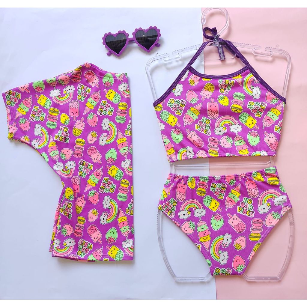 Biquini infantil menina com kimono moda praia infantil 2 a 10 anos ...