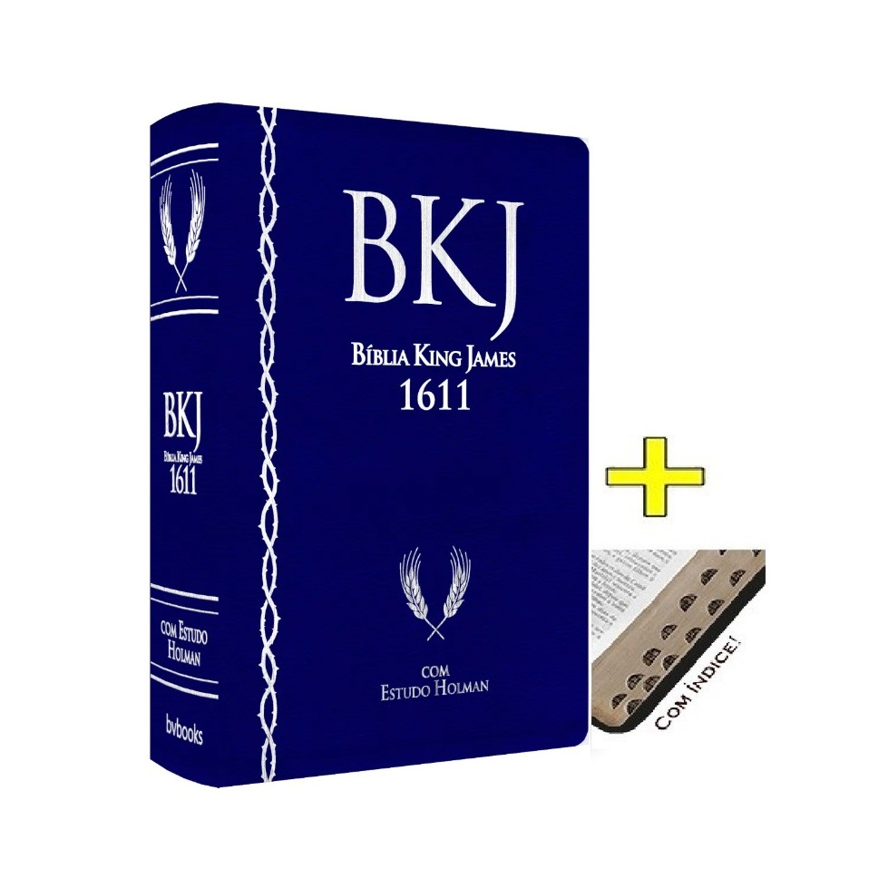 Bíblia De Estudo - Bkj King James Fiel 1611 Com estudo Holman - Azul Com Índice