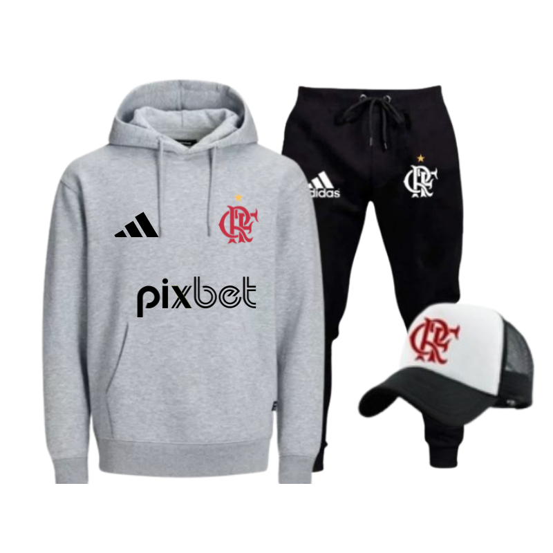 Conjunto Moletom Blusa de Frio FL Canguru Unissex Masculino Feminino Promoção Com Boné Brasileirão Time Ref Fl4 atualizado Lançamento 2024