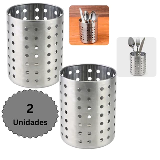 Kit 2 Escorredores De Talheres Em Inox Redondo Clink Porta Talheres