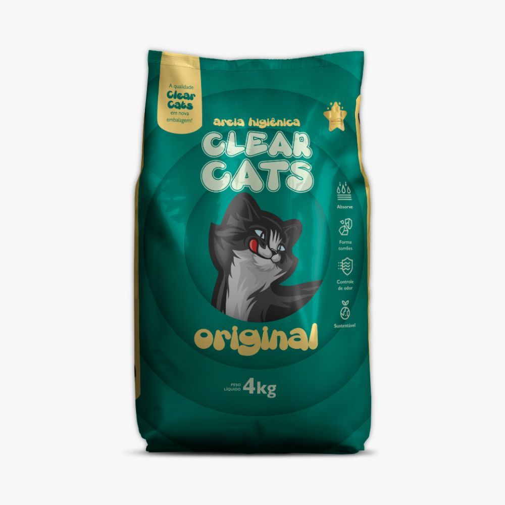 Areia Higiênica Sanitária Grossa para Gatos Clear Cats 4kg | Shopee Brasil