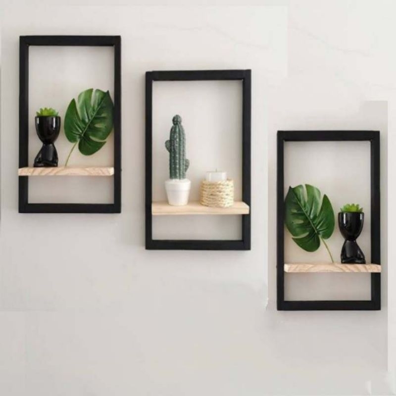 Kit 3 Quadros Nicho Estilo Industrial Madeira