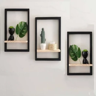 Kit 3 Quadros Nicho Estilo Industrial Madeira