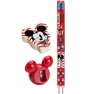 Kit Mickey - 2 Lápis preto HB Mickey + 1 Borracha Mickey + 1 Apontador Mickey