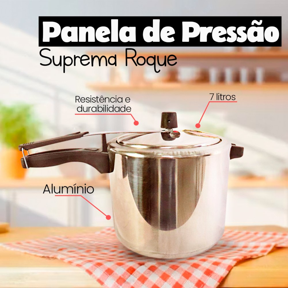 Panela de Pressão Rápida Resistente Alumínio Roque 2,5L 4,5L 7L 10L Econômica Prática Feijoada Pequenas Grandes Porções