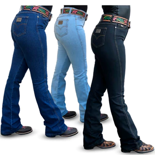 Calca Jeans Flare Country Feminina Cintura Alta Pura Raca