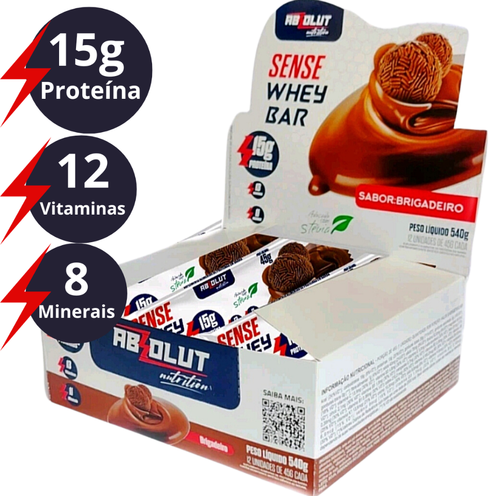 Barra De Proteína Sense Whey Bar Absolut Nutrition 12 Unidades 540g