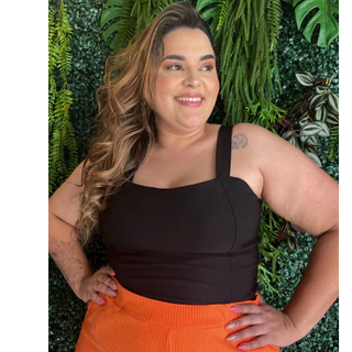 Regata Cropped Plus Size Blusa Feminina Alça Larga Bengaline