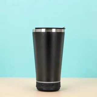 Copo térmico inox com tampa abridor e caixa de som com bluetooth Led 420ML