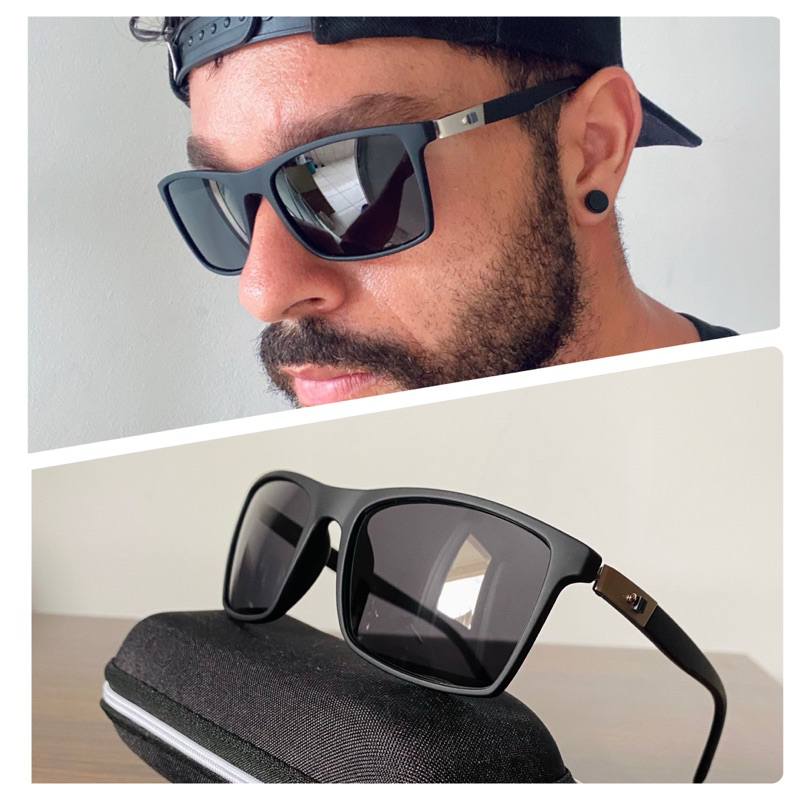 Óculos De Sol Preto Masculino Escuro Lentes Quadrada Polarizado Verão 2024 Top