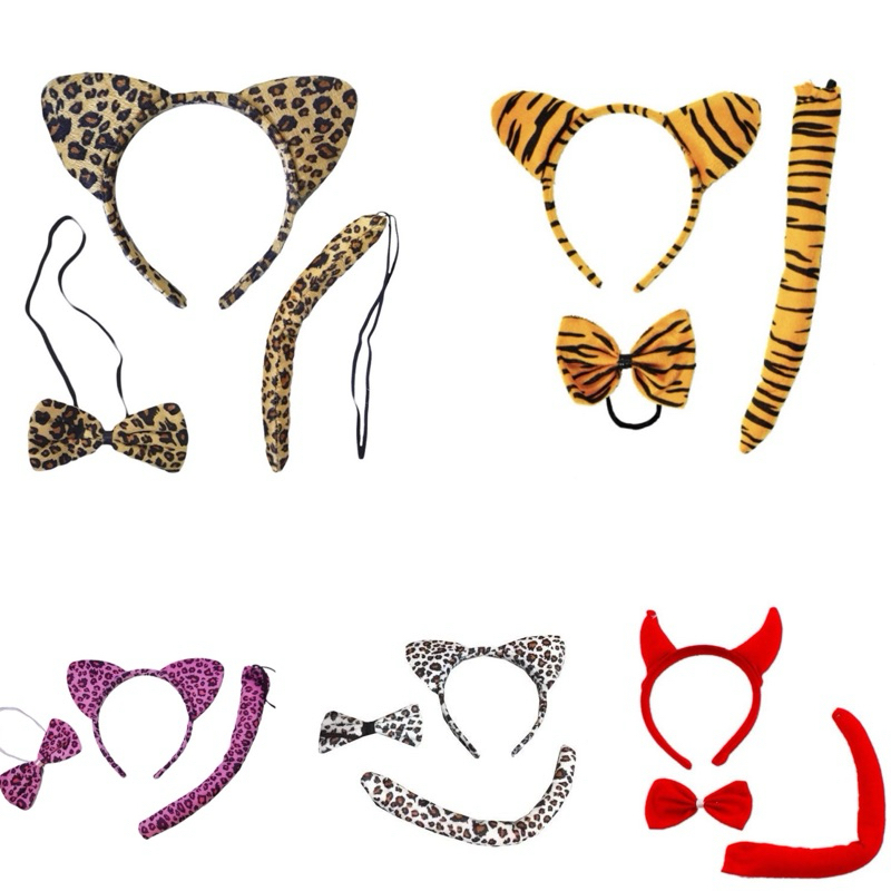 Kit Tiara Tigresa Onça Ratinho Rabinho Gravatinha e Arco 3 Peças Fantasia