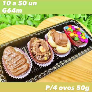 KIT embalagens para 4 ovos de páscoa 50g com tampa transparente G 64M PÁSCOA 2024