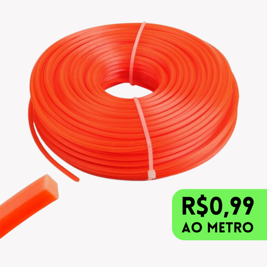 50 Metros Fio Nylon quadrado 3mm roçadeira