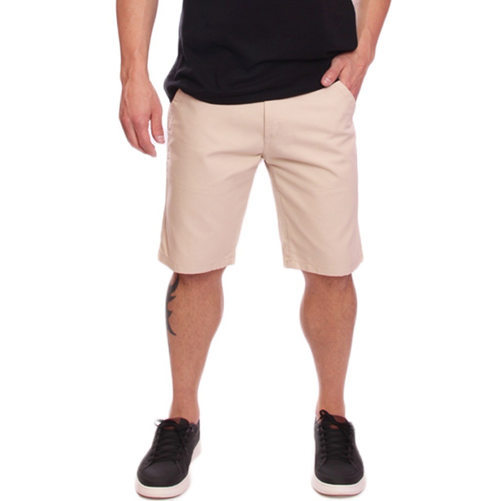 Bermuda masculina sarja bege bolso faca e embutido sem elastano Ref: BS-Bege Areia