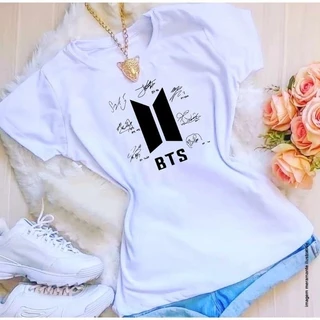 Camiseta jovem BTS autografada Unissex babylook e infantil