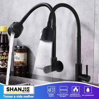 Torneira Cozinha Parede Para Pia De Cozinha Gourmet Luxo Preta Flexível 2 Jatos Chuveirinho Parede/mesa Para envio imediato