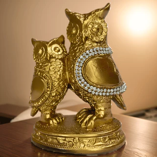 Estatua Coruja Com Filhote Decoração Sala Biblioteca Escritório Cor Dourada em Oferta na Shopee