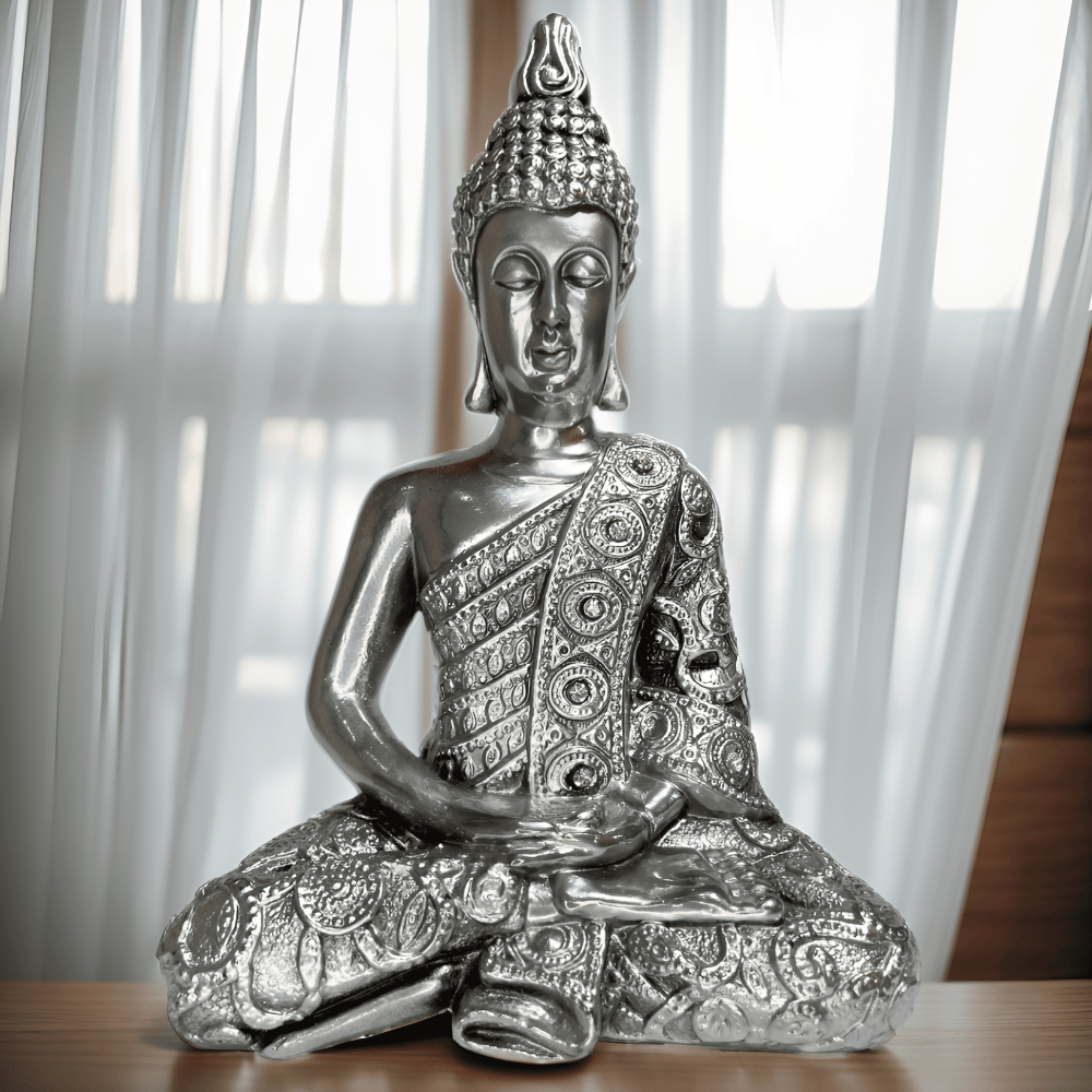 Escultura Decorativa Buda Grande Meditando Decorado e Cru