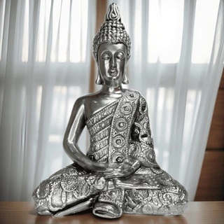 Escultura Decorativa Buda Grande Meditando Decorado e Cru