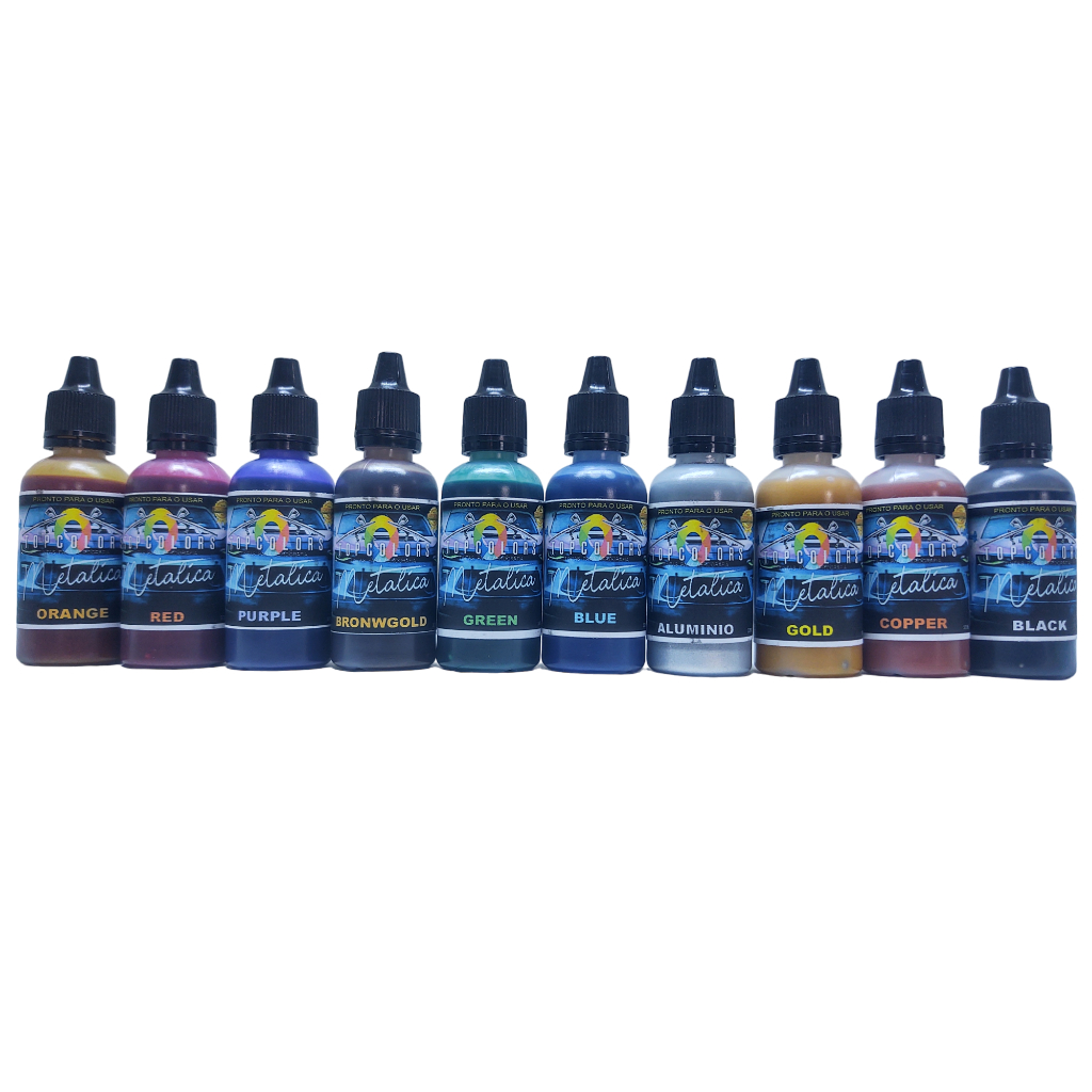 kit tinta metalica topcolors 30ml 10 cores