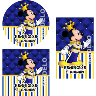 30 Adesivos Mickey Realeza (Latinha, Tubete e Caixa Acrílica 10 de cada) - Etiqueta e Rótulo Personalizado - Kit Festa - Lembrancinha