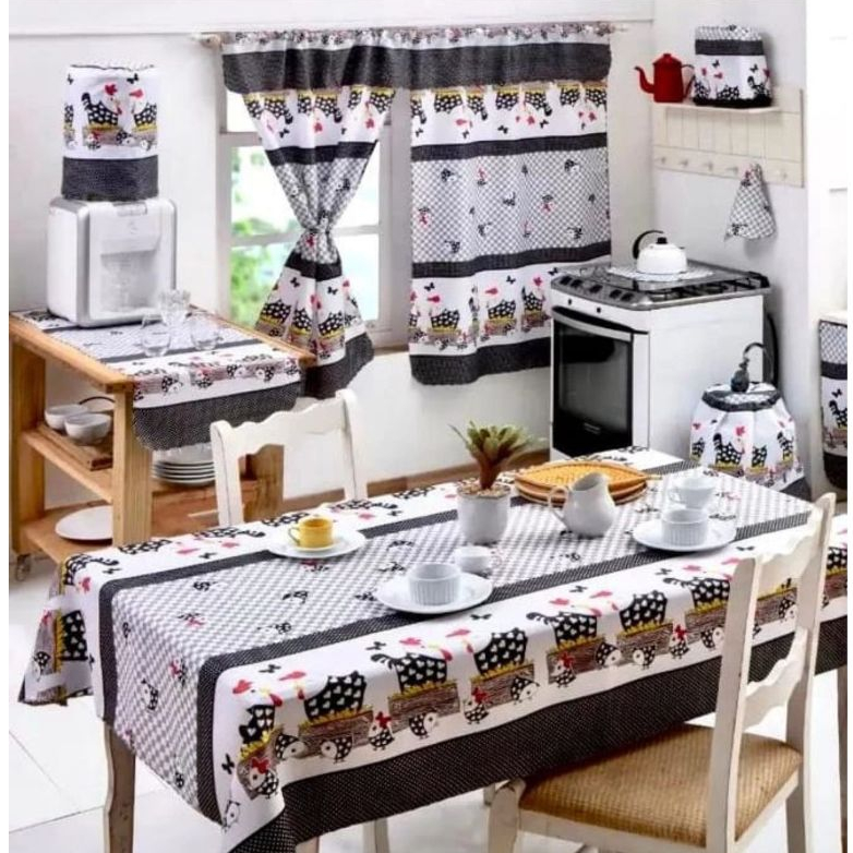 Jogo linda cozinha 8 peças COM CORTINA tecido oxford 100% poliester ...