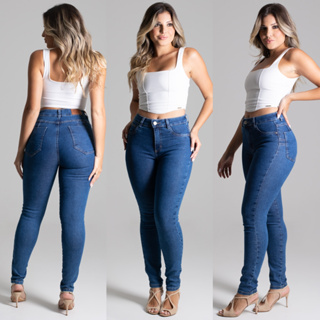 calça skinny jeans lipo push up cintura super alta sawary azul