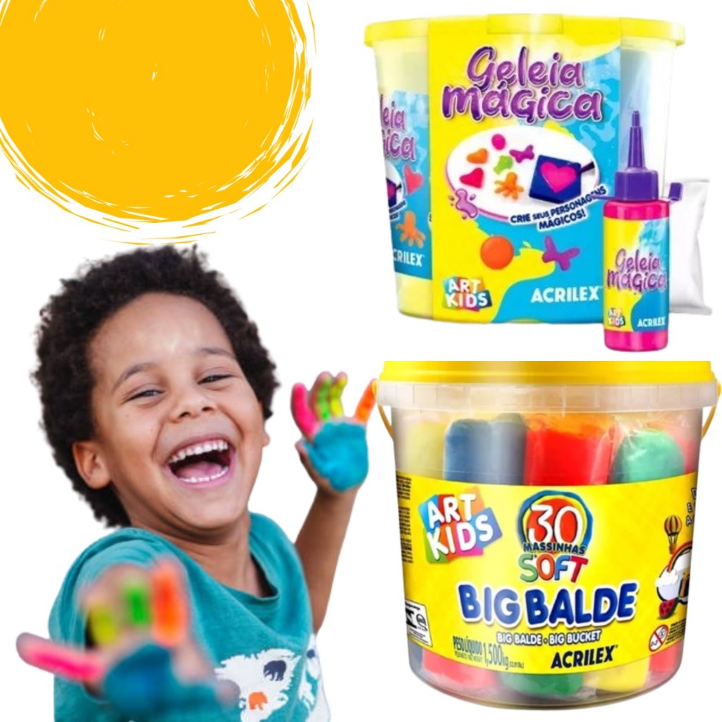 Kit Balde de massinha e Geleia magica Acrilex.