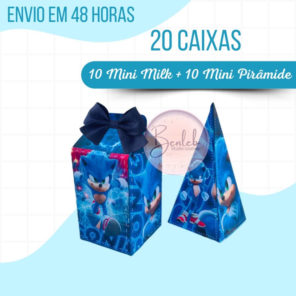 20 CAIXAS MINI COM NOME E IDADE PERSONALIZADAS SONIC (ENVIO RÁPIDO)