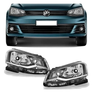 Farol Compatível com Volkswagen Gol Voyage G7 2016 a 2020 Foco Simples Máscara Negra Friso Cromado