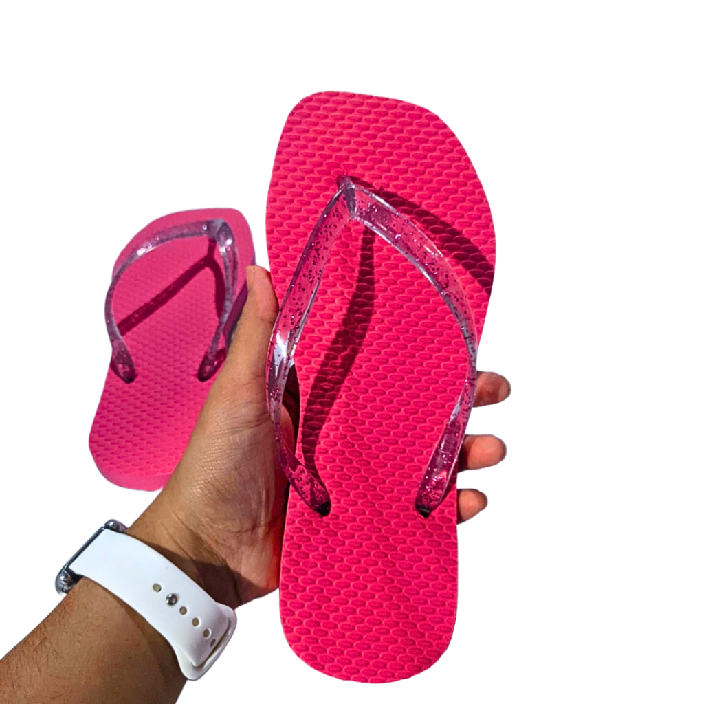 Chinelo 100% Borracha Feminino Bico Quadrado Correia de Glitter Macio ...