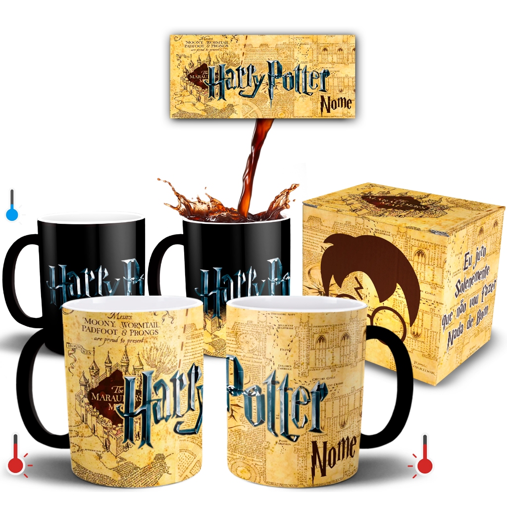 Caneca Mágica Harry Potter Mapa do Maroto + Caixinha com Nome Personalizado