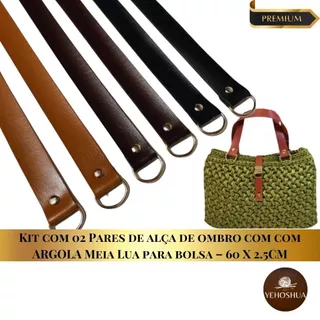 Kit com 02 Pares de alça de ombro com com ARGOLA Meia Lua para bolsa – 60X2.5 CM