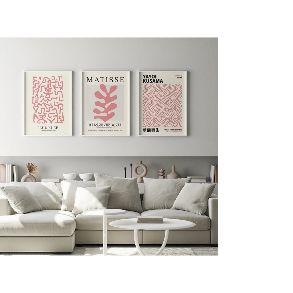 Quadro decorativo Pink and white (3 peças)