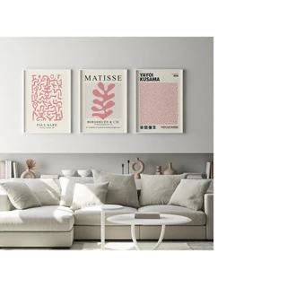 Quadro decorativo Pink and white (3 peças)