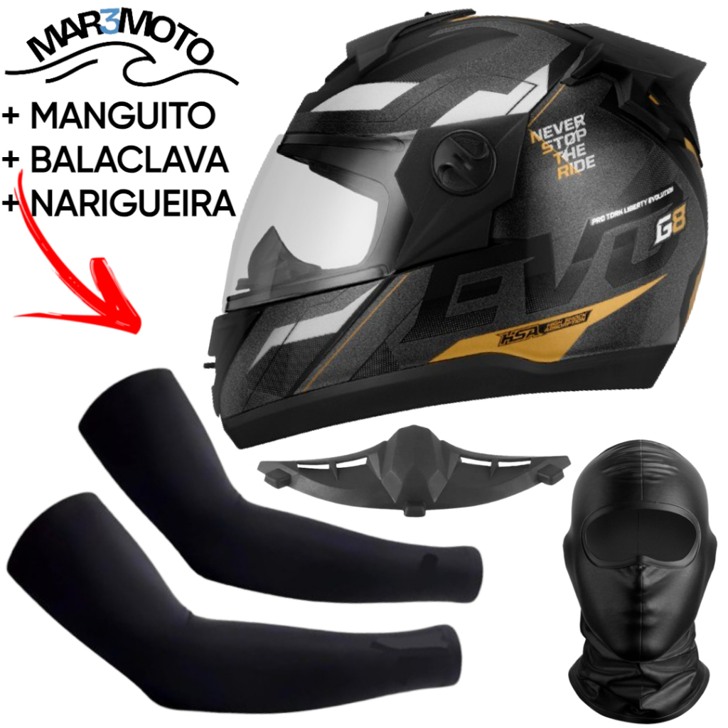 Capacete G8 Evolution 788 Moto Fechado Pro Tork + Balaclava + Manguito Térmico + Narigueira