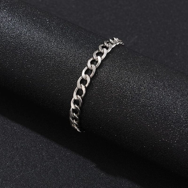 Pulseira Prata Grossa 7mm Grumet Cubana Aço Inox 316l Prateada