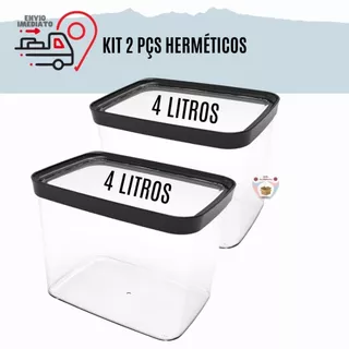Kit Com 2 Potes Herméticos Cozinha 4 Litros Porta Mantimentos para grãos arroz ração Resistente