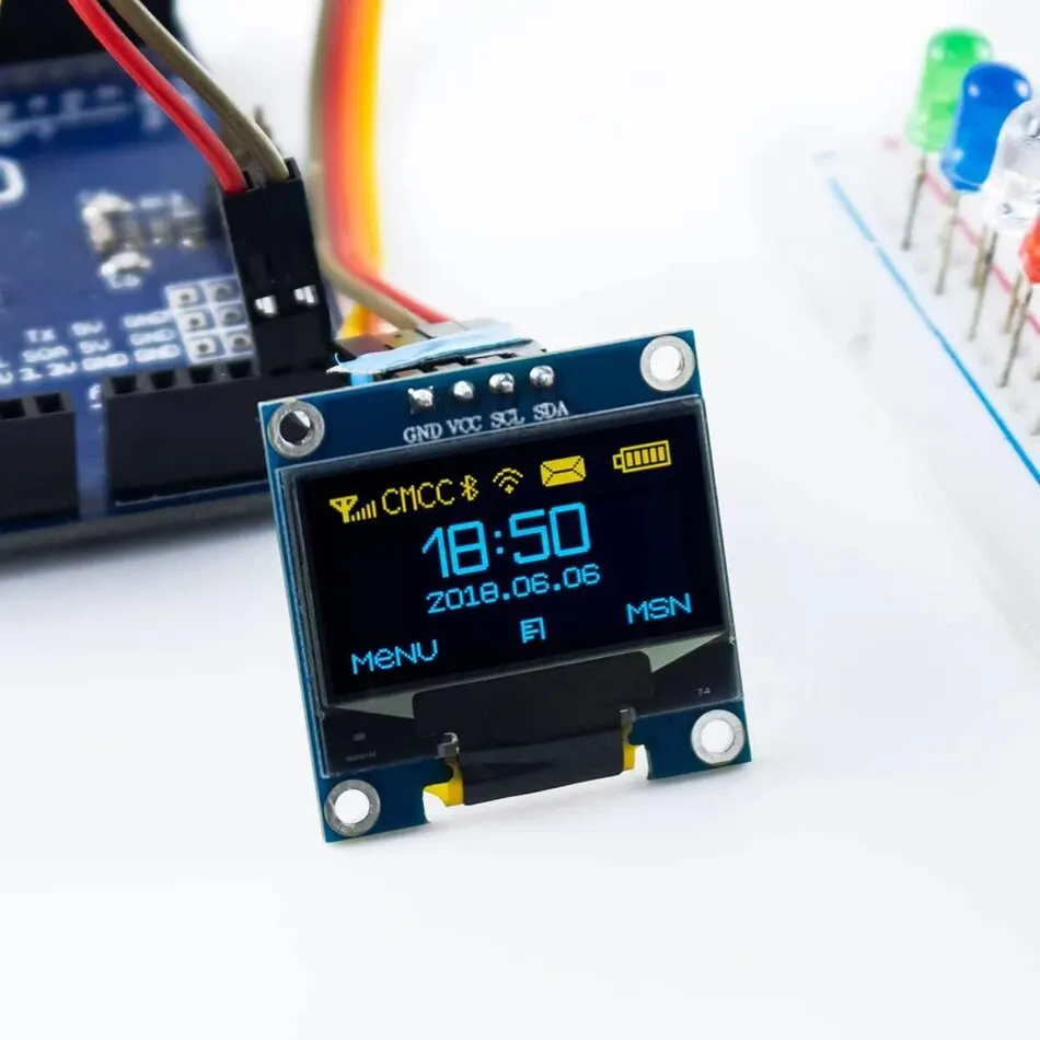 Display Oled 0.96 Polegadas I2C 4 pinos Azul e Amarelo Para Arduino, Esp32, outros