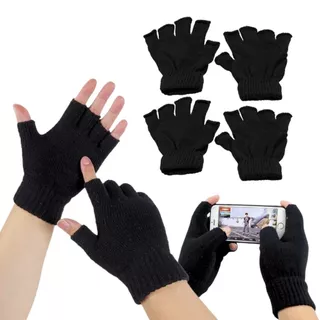 Kit 2 Pares de Luvas Meio Dedo Adulto Unissex Feminino Masculino Tamanho Único Poliéster Elastano p/ Home Office Celular Frio Inverno