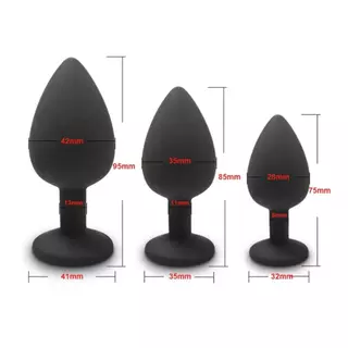 KIT Plug Anal De Silicone Preto Com Joia Na Base Aveludado 3 Tamanhos P.M.G Sex Shop